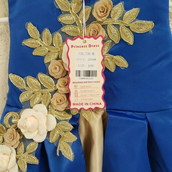 Cotton Lining Girls Wedding Party Dress, Blue, 100 - Picture 3 of 6